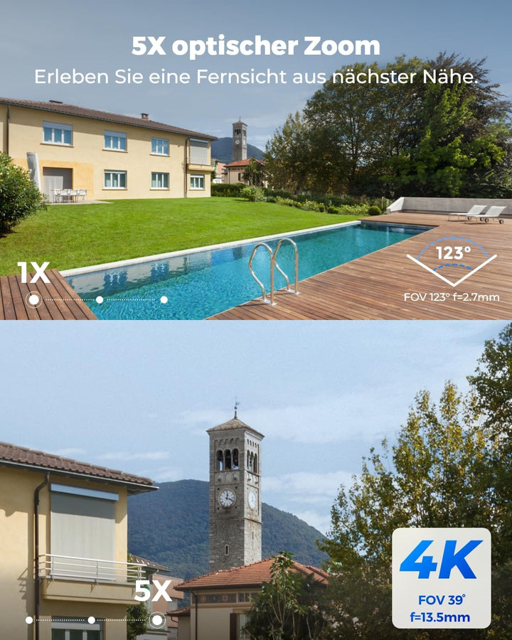 Reolink 4K PoE Überwachungsskamera mit Spotlights, 5X optischem Zoom, IP Kamera aussen mit Farbnacht