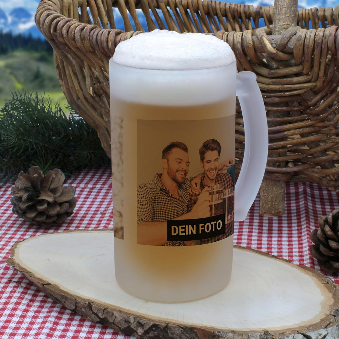 PhotoFancy® - Glas-Bierkrug mit eigenem Bild - Personalisiertes Bierglas mit eigenem Foto selbst ges