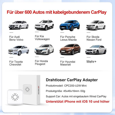 CarlinKit 3.0 Mini Wireless CarPlay Dongle，Plug&Play，Unterstützt OTA-Upgrade，kompatibel mit 98% der