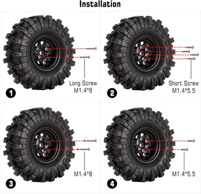 INJORA 1.0 RC Beadlock Rad Schlamm Reifen Set Deep Dish 1,0 Räder Reifen für Axial SCX24 FCX24 FCX18