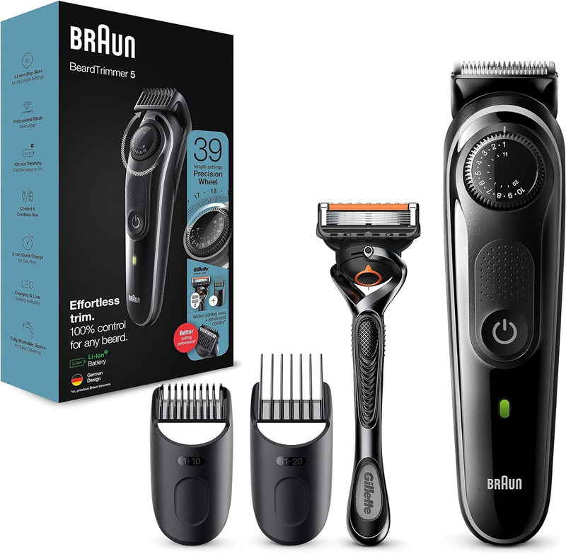 Braun Barttrimmer 5, Trimmer/Haarschneider Herren, Haarschneidemaschine, für Gesichts- und Kopfhaare