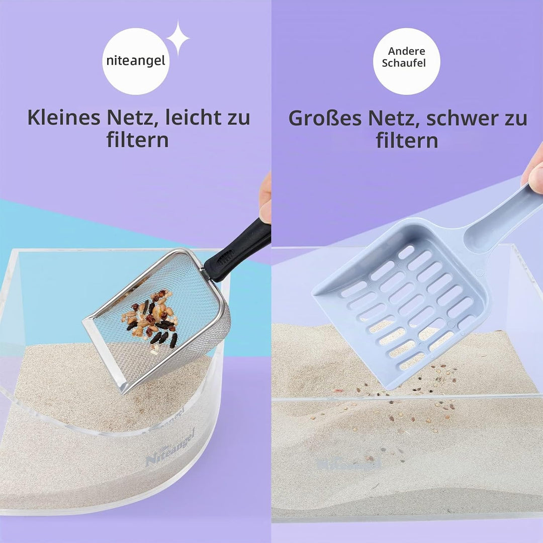 Niteangel Hamster Badesandschaufel - Edelstahl-Sandsubstrat-Schaufel mit feinem Maschengittersieb, p