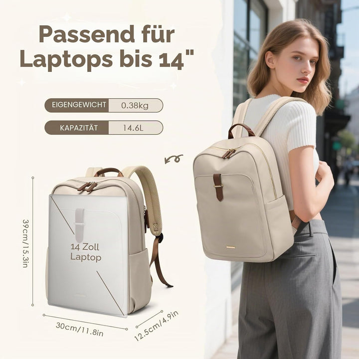 Rucksack Damen Herren Elegant,14 Zoll Laptop Rucksack Wasserdicht mit Laptopfach, Business Laptoptas