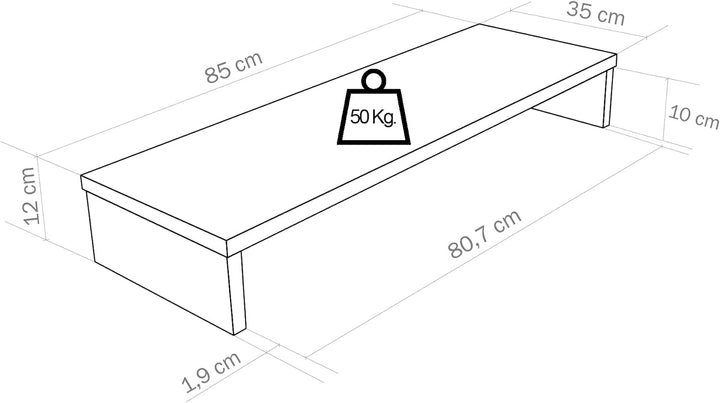 Henor TV-Ständer aus FSC® Holz, TV-Bildschirmerhöhung, 85 x 35 x 12 cm, Tragkraft 50 kg, Weiss 85x35
