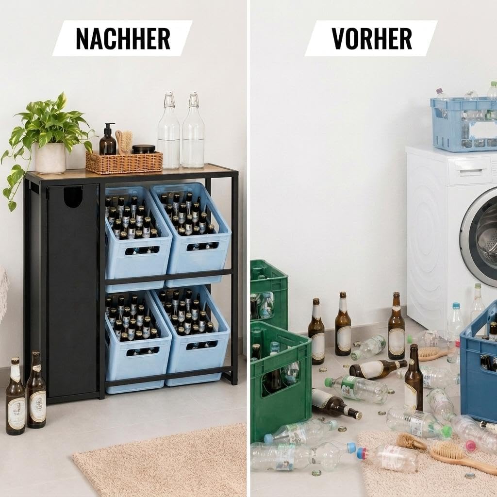 DanDiBo Getränkekistenregal 4 Kisten mit Ablage Pfandflaschen Sammelbehälter 2 in 1 Metall Schwarz 9