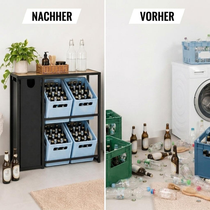 DanDiBo Getränkekistenregal 4 Kisten mit Ablage Pfandflaschen Sammelbehälter 2 in 1 Metall Schwarz 9