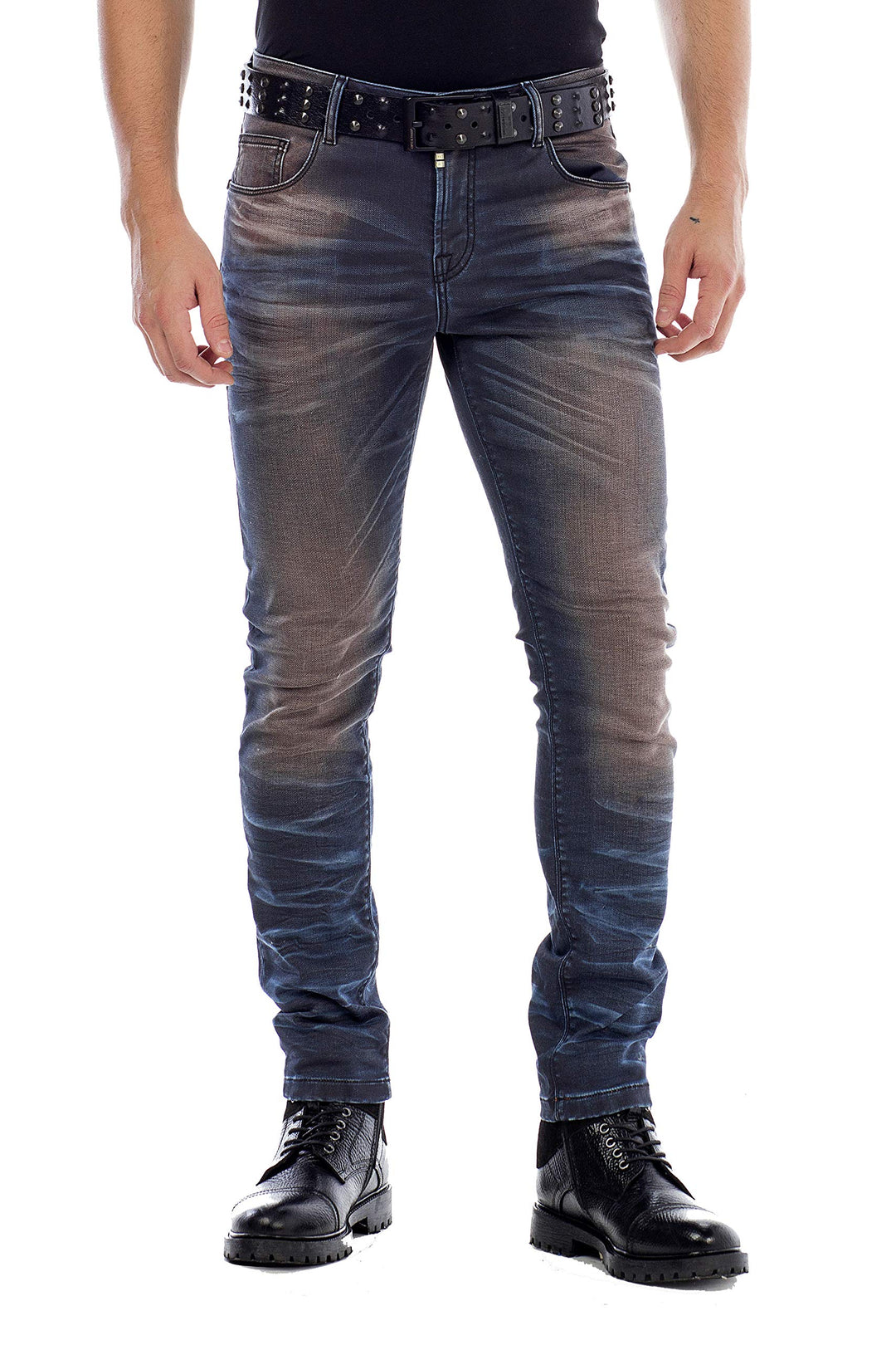 Cipo Baxx Herren Jeans Hose 5 Pocket Design Straight Vintage Denim Slim Fit Hose Braun W31 L34