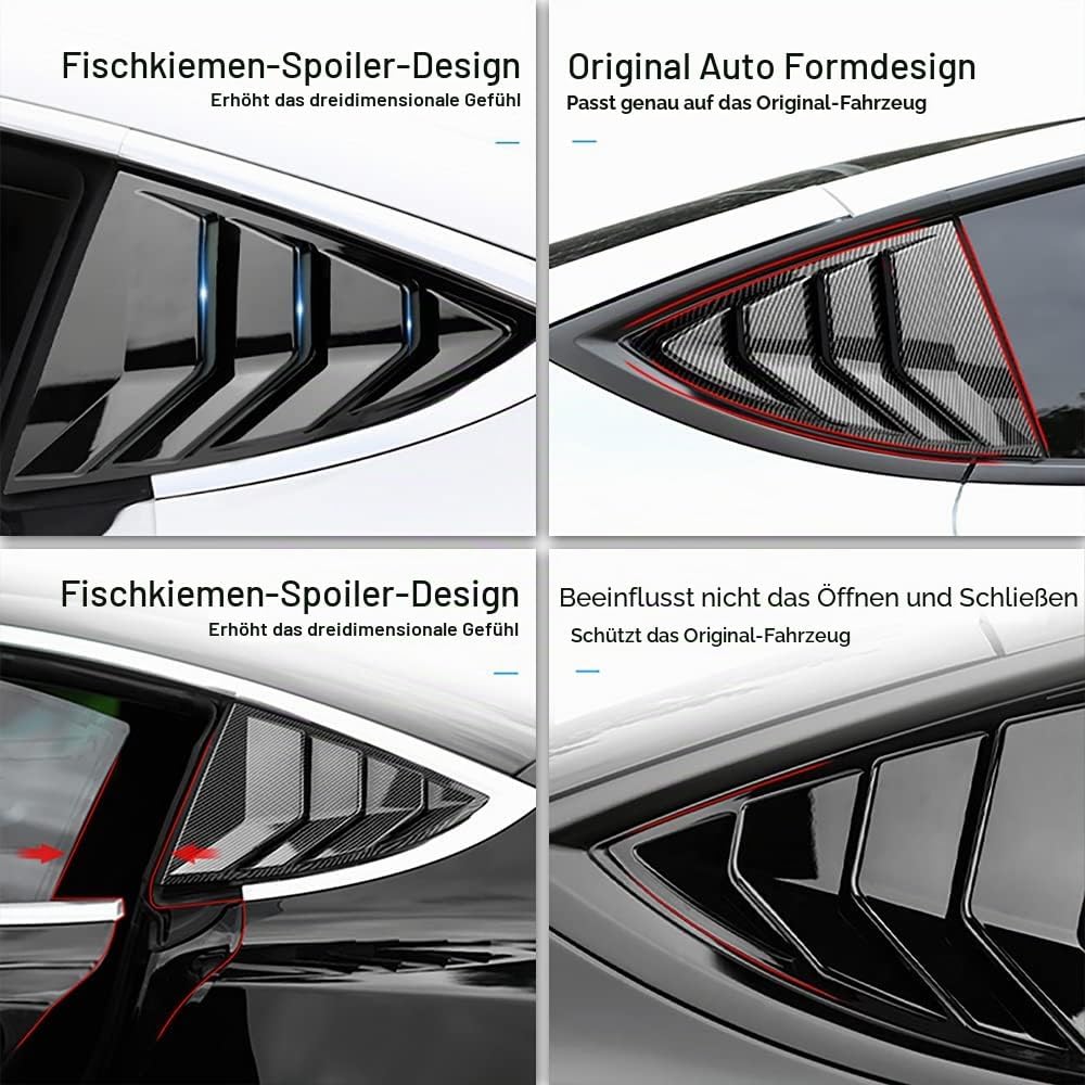 KUNGKIC Rear Side Window Louvers,Air Vent Scoop Louvers for Tesla Model 3 2017-2024,Window Scoop Lou
