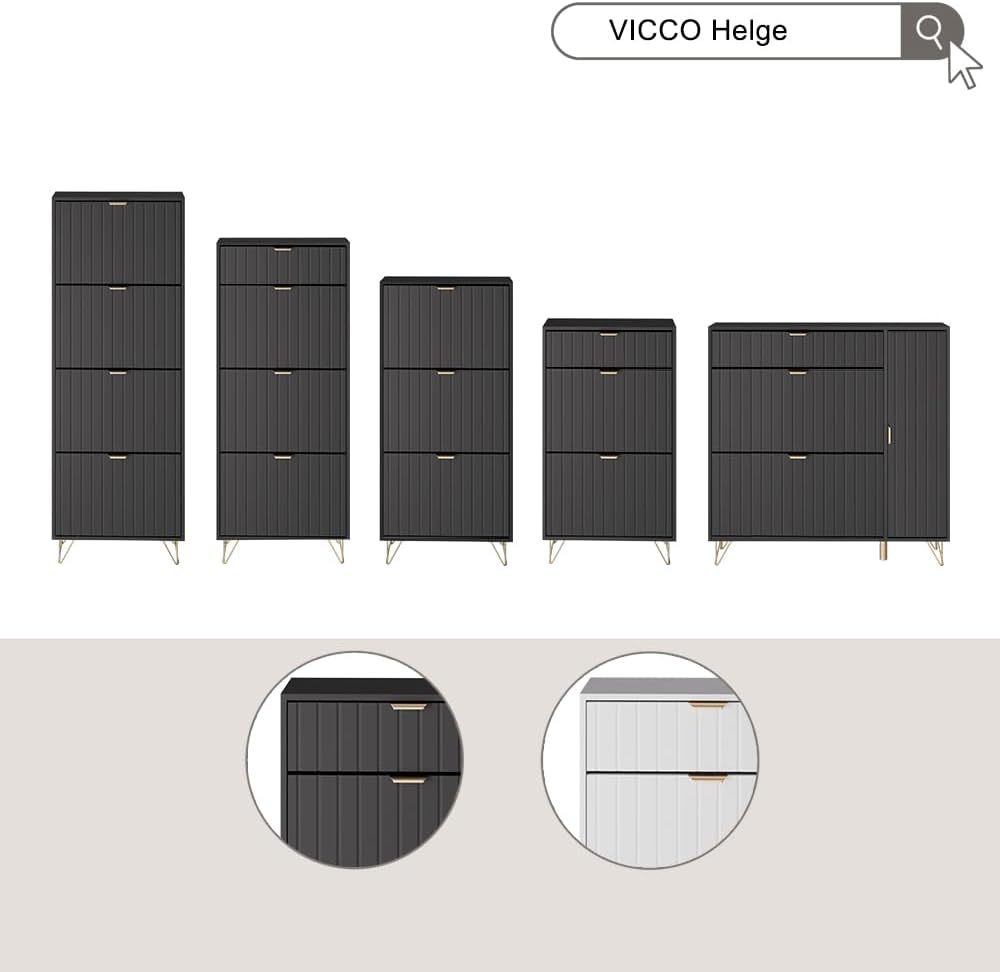 Vicco Schuhschrank Helge, Schuhregal, Schwarz, 60 x 128.5 cm 3 Fächer, Schwarz