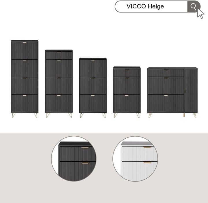 Vicco Schuhschrank Helge, Schuhregal, Schwarz, 60 x 128.5 cm 3 Fächer, Schwarz