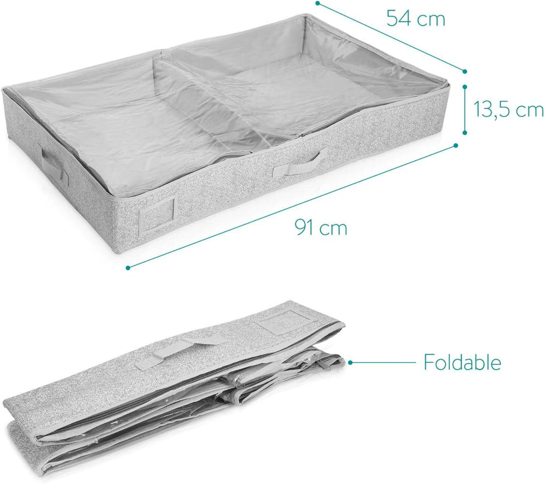 Navaris 2X Unterbettkommode Stoff 91x50x14cm - Unterbett Aufbewahrung mit Sichtfenster gross flach -