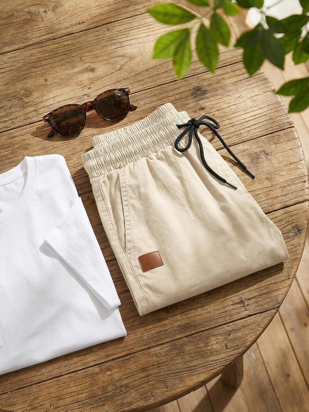 JMIERR Kurze Hosen Herren Shorts Herren Sommer Chino Baumwolle Elastische Taille mit Taschen S Beige