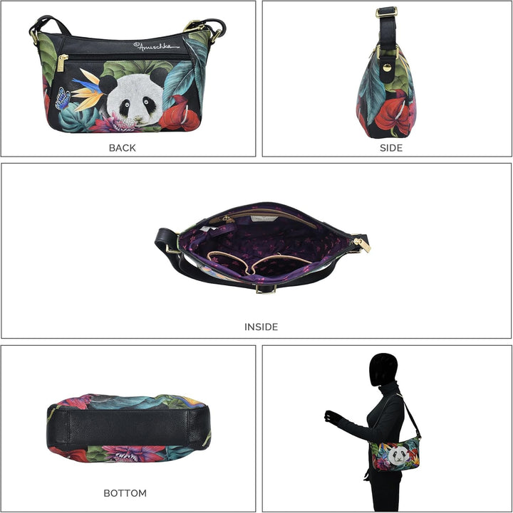 Anuschka Handbemalte Hobo Schultertasche aus Echtleder Happy Panda, Happy Panda
