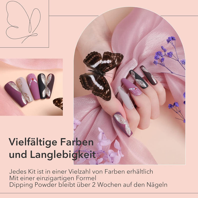 Dipping Powder Nails Set, Aokitec 14Pcs Dip Pulver Nagel Starter Kit 8 Farben Dipping Powder Acryl N