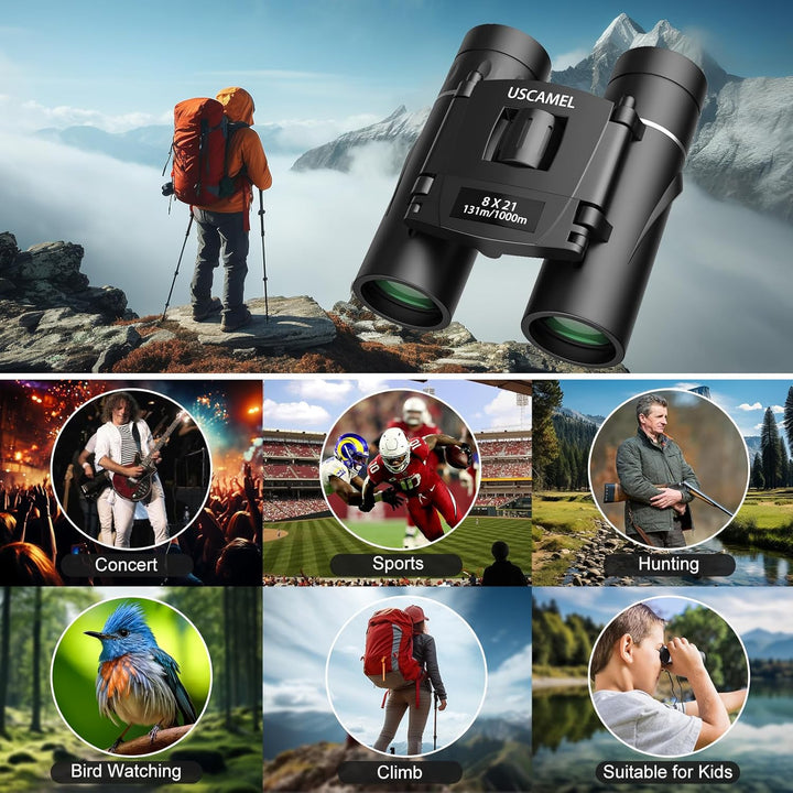 USCAMEL 8x21 Mini Doppelfernrohr Fernglas, Hohe Vergrösserung und Hohe Auflösung