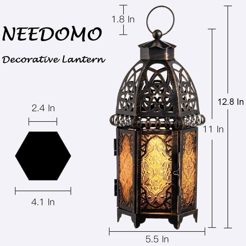 NEEDOMO Grosse dekorative Kerzenlaterne für Ramadan, 32.8 cm marokkanischer Stil, hängende Laternen,