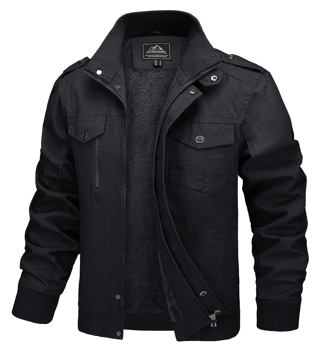 MAGCOMSEN Winterjacke Herren Warm Gefüttert Fleecejacke Cargo Casual Übergangsjacke Baumwolle Army J