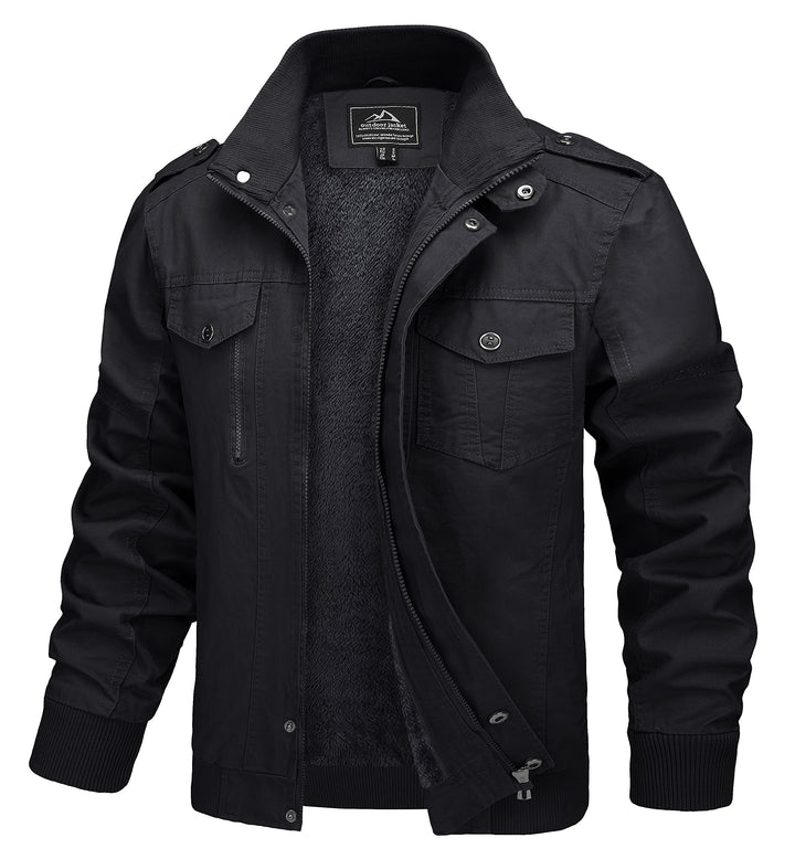 MAGCOMSEN Winterjacke Herren Warm Gefüttert Fleecejacke Cargo Casual Übergangsjacke Baumwolle Army J