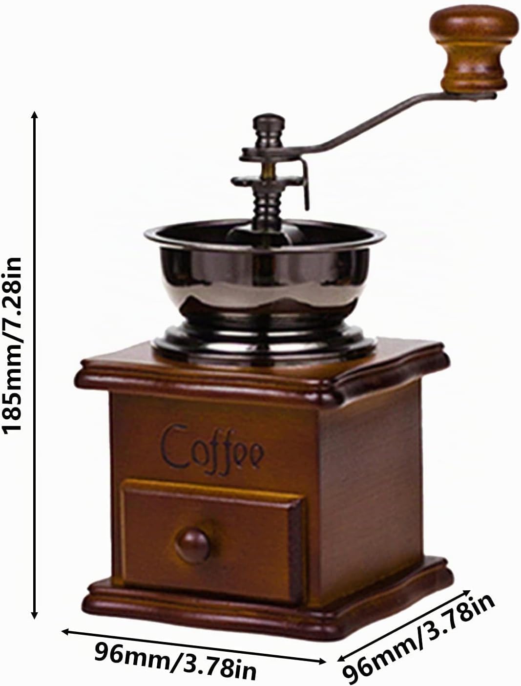 Vintage Kaffeemühle Manuell aus Holz, Vintage-Kaffeemühle, Manuelle Kaffeemühle, Kaffeebohnenmühle