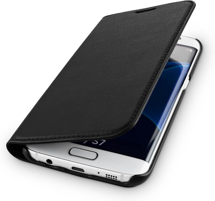 WIIUKA Echt Ledertasche -TRAVEL Nature- für Samsung Galaxy S7 -DEUTSCHES Leder- Schwarz, mit Kartenf