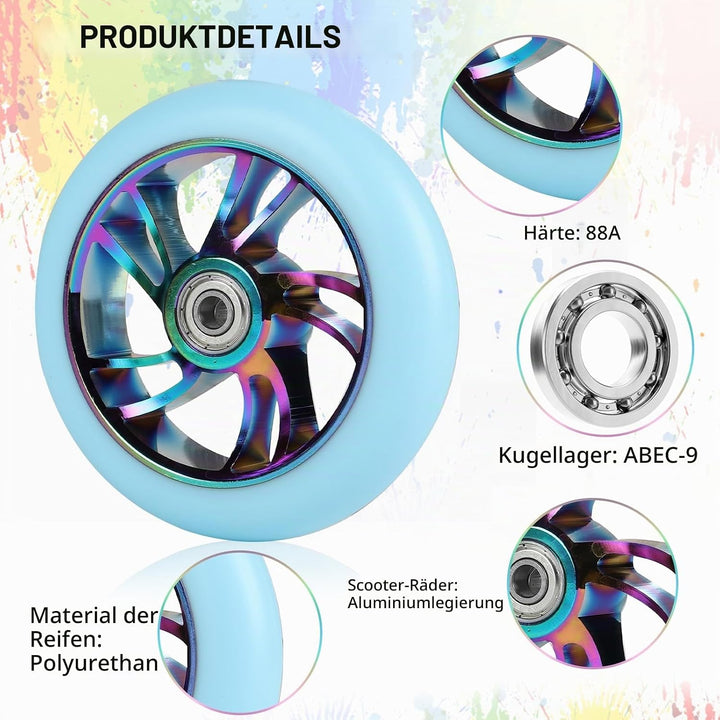 DBREAKS Stunt Scooter Ersatzrad 120mm mit ABEC 9 Kugellagern, Härtegrad 88A für Roller aller Art (Bl