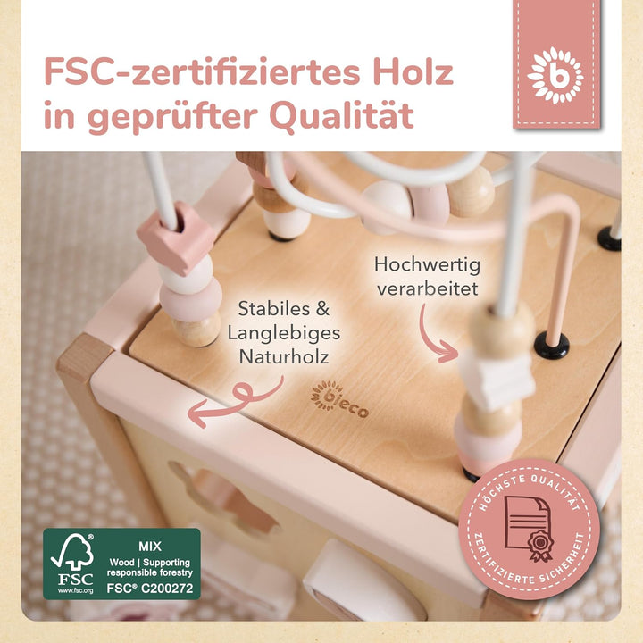 Bieco Motorikwürfel REH Ella XXL nachhaltiges Holz FSC® | Spielwürfel Baby | Motorikwürfel ab 1 Jahr