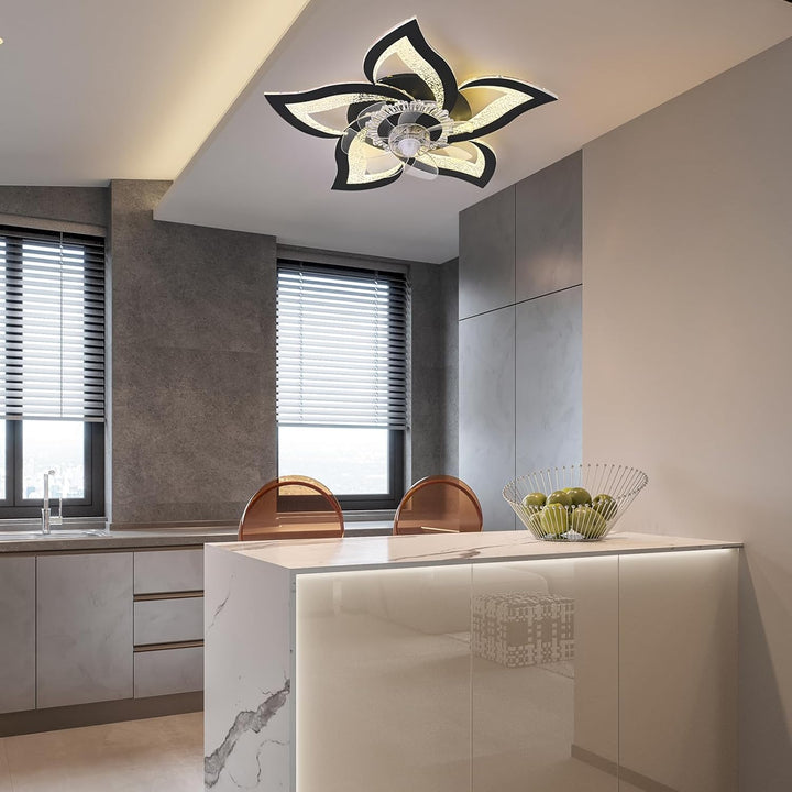 Oninio Deckenventilator mit Licht und Fernbedienung 62,5cm Modern Blumen-Design Deckenleuchte Leiser