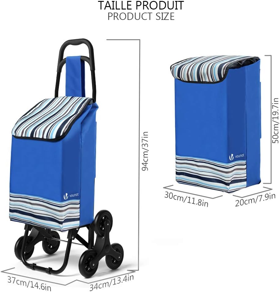 VOUNOT Einkaufstrolley Treppensteiger mit 3 Räder, Trolly Einkaufswagen Klappbar, Wasserdichter, 32L