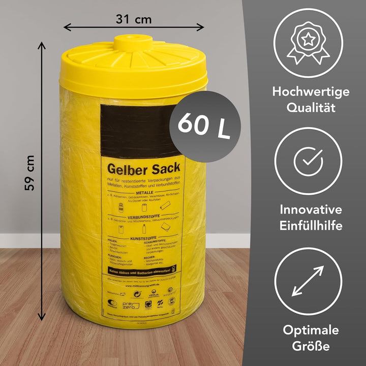 clevere Einfüllhilfe für Gelbe Säcke - Sacktonne gelb mit Deckel - Gelbe Säcke Werden Stabiler - Stä