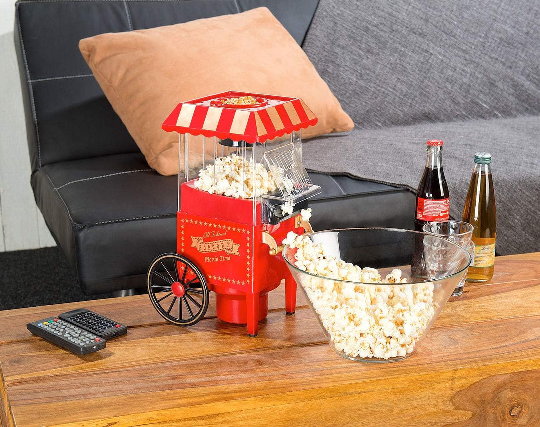 Rosenstein & Söhne Popkornmaker: Retro-Heissluft-Popcorn-Maschine, Miniatur-Rollwagen-Optik, 1.200 W
