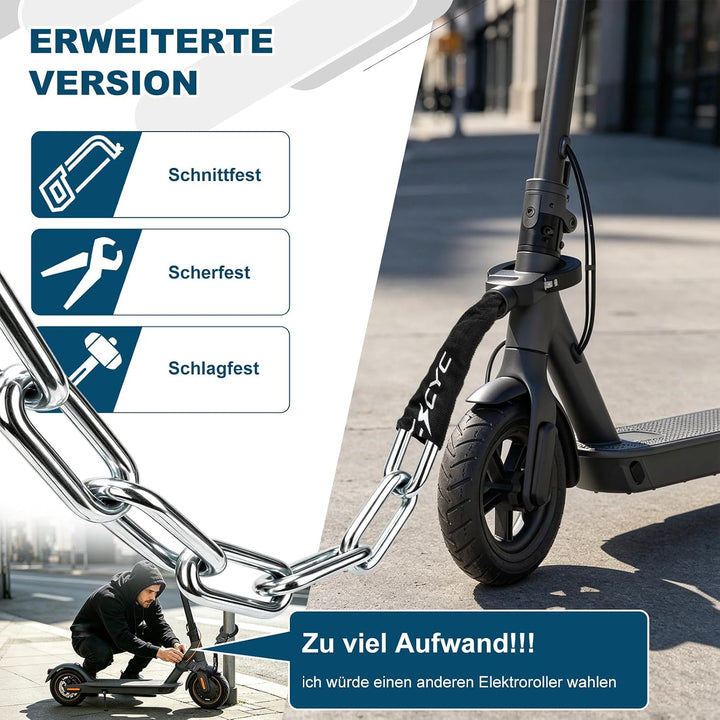 TECHCYC E-Scooter Schloss 8mm | Handschellenschloss 3 Stufen Verstellbare | Gehärteter Stahl | gegen