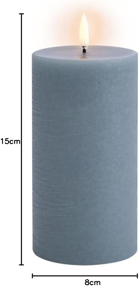Uyuni - LED Pillar Candle - Hazy Blue, Rustic - 7,8x15,2 cm (UL-PI-HB78015)