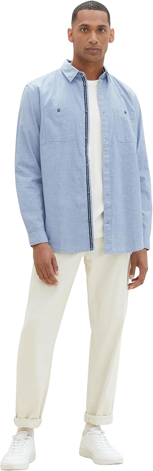 TOM TAILOR Herren Hemd M 33859 - Hockey Blue Offwhite Structure, M 33859 - Hockey Blue Offwhite Stru