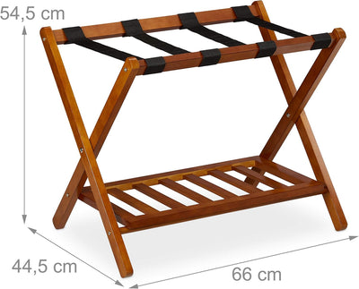 Relaxdays Kofferständer klappbar, Kofferhocker Holz, HBT 54,5 x 66 x 44,5 cm, 2 Ablagen, Kofferaufbe