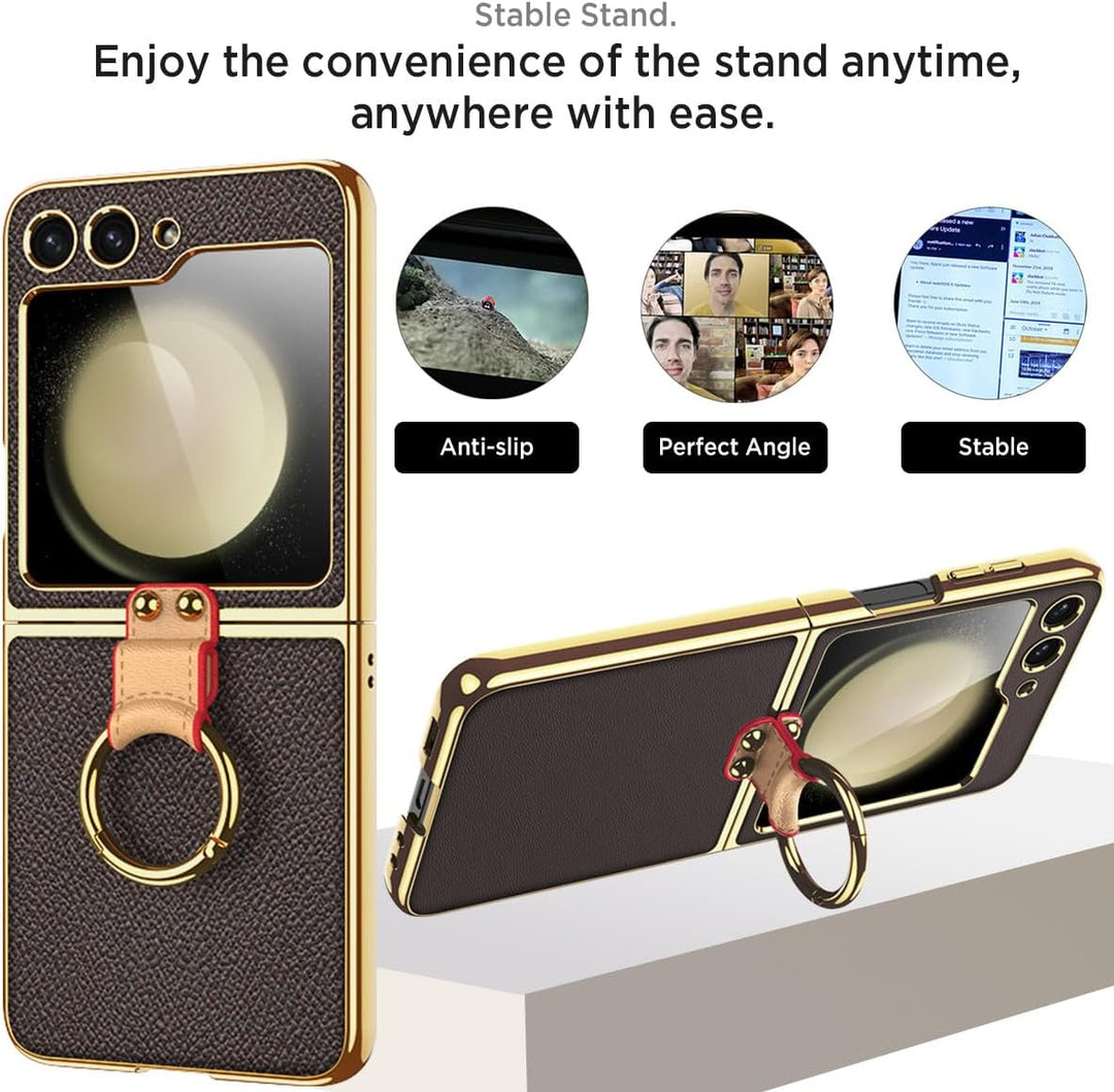 Miimall Lederhülle Kompatibel mit Samsung Galaxy Z Flip 6/Flip7 FE Hülle mit Band+Ring Ständer [HD D