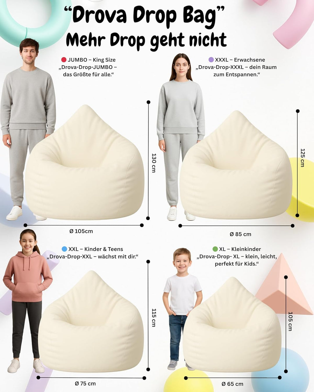 PATCH HOME Sitzsack Tropfenform – In & Outdoor Sessel, Nachfüllbar, Styroporfüllung, robust & pflege