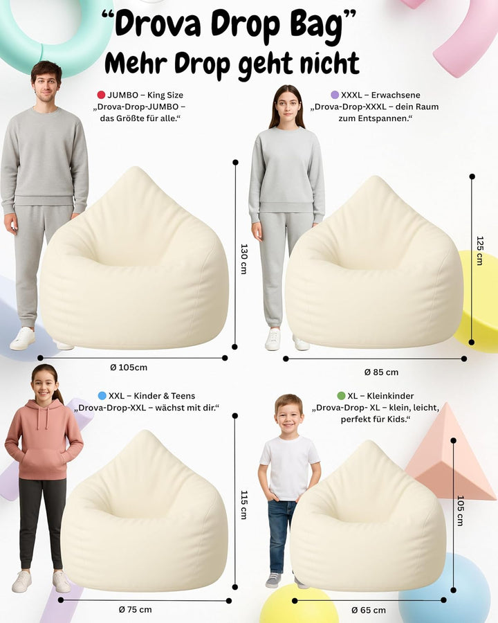 PATCH HOME Sitzsack Tropfenform – In & Outdoor Sessel, Nachfüllbar, Styroporfüllung, robust & pflege