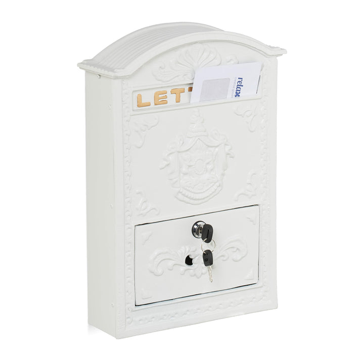 Relaxdays Briefkasten Vintage, verzierter Postkasten, HxBxT: 42 x 28 x 10 cm, A4 Briefschlitz, 2 Sch