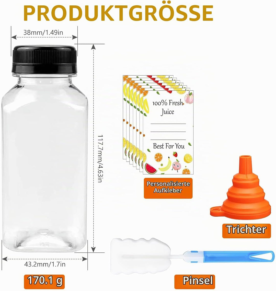 24 Stück 150ml Kunststoff Saftflaschen zum Befüllen, Leere Flaschen Wiederverwendbare Kleine Flasche