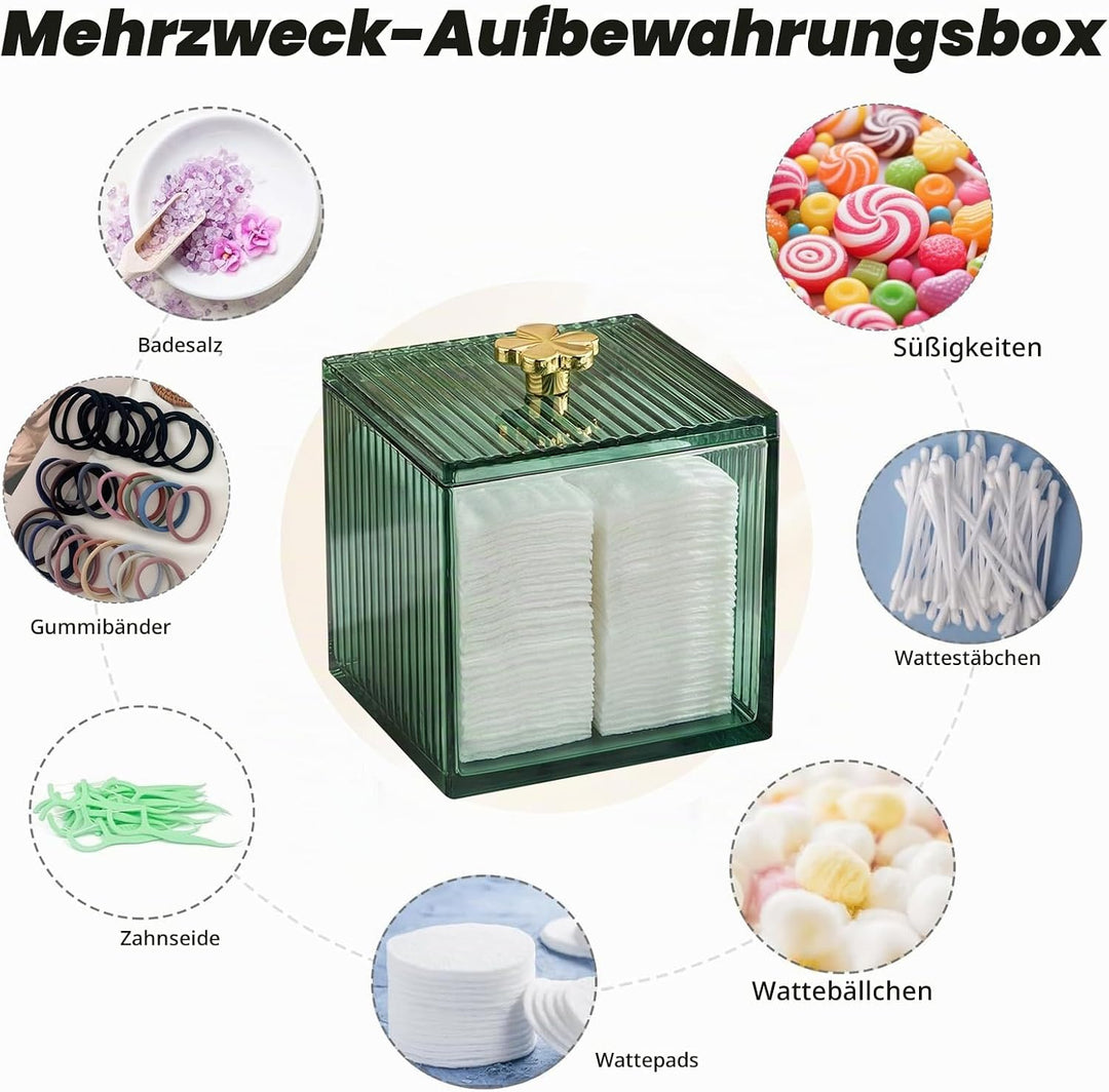3 Stück Quadratisch Grün Wattestäbchen Halter, Wattestäbchen Behälter 10*8cm, Kosmetik Organizer für