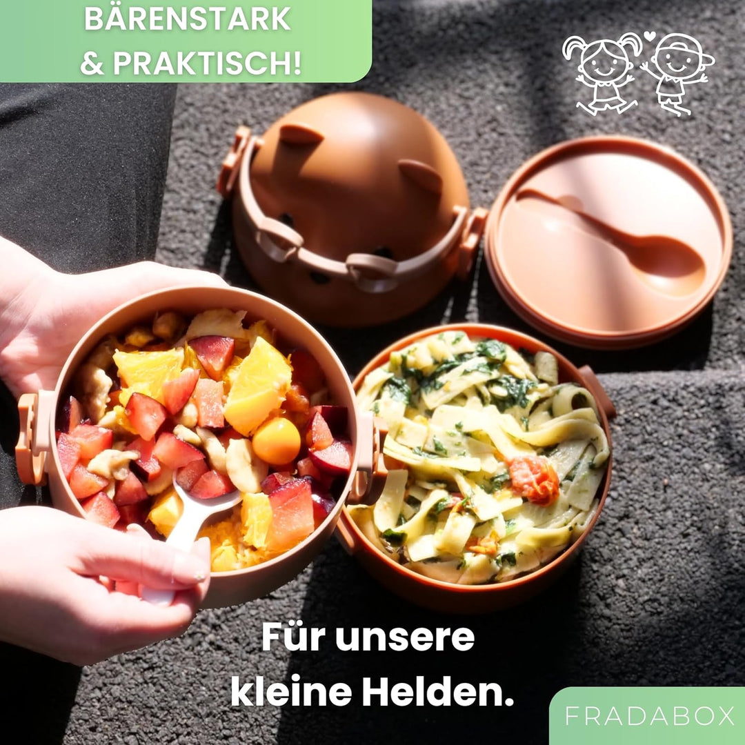 Kinder Lunchbox „Lou“ 1200ml, 2 Etagen mit Besteck und Fächern, Premium Dose süss, BPA-freie Brotdos