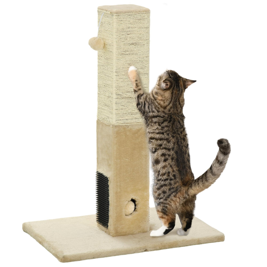 PawHut Kratzbaum 79 cm Hoch Kratzsäule Kratzstamm mit Fellbürsten 2 Spielball, Sisalseil, Katzenkrat