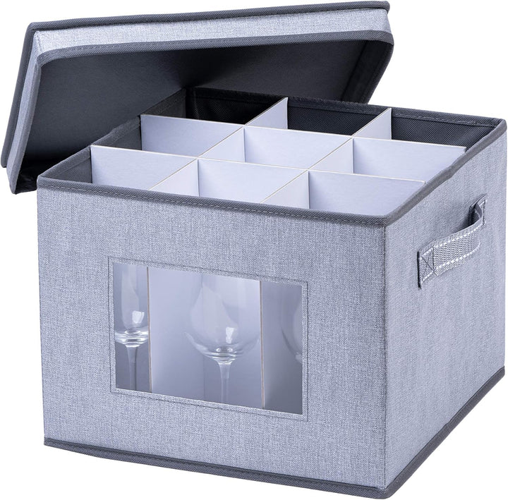 VENO Aufbewahrungs- und Stielglas-Box mit Deckel und Griffen, Glaswaren, Porzellan-Organizer, ideal