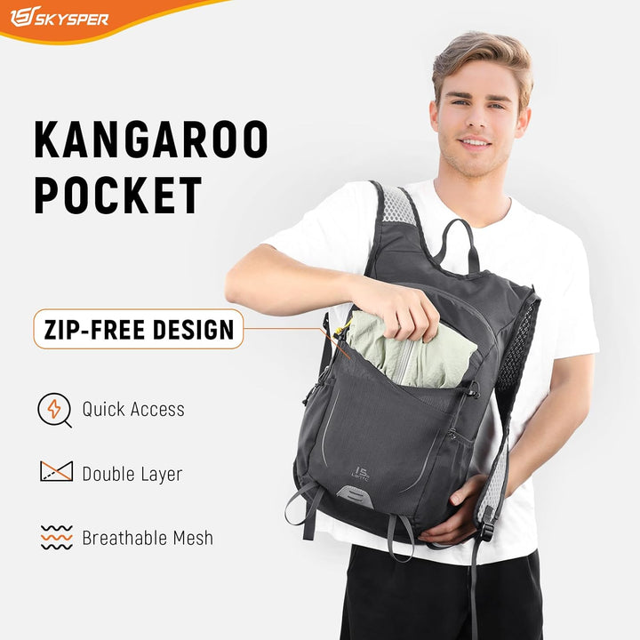 SKYSPER Wanderrucksack 15L Leichter Rucksack Wandern kleiner Trekkingsrucksack Atmungsaktiver Tagesr