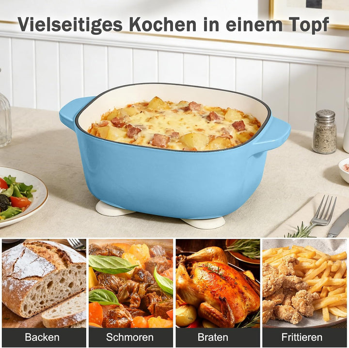 4,7L emaillierter Gusseisen-Bräter mit Deckel,Hohe Haltbarkeit &amp; Ofensicher Blau, Blau