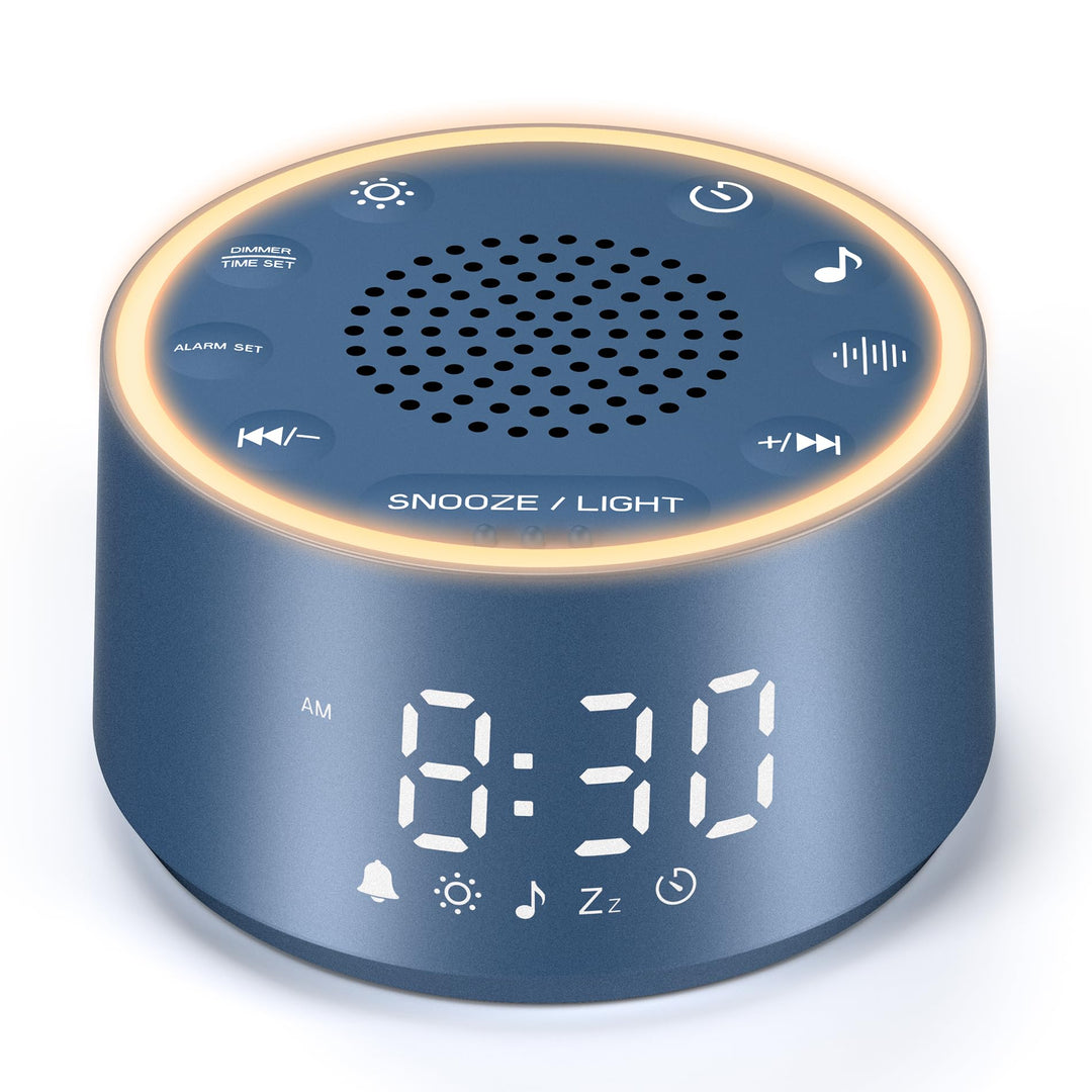 Dreamegg Sound Machine & Wecker – Weissrauschgerät mit 7 Wecktönen, Dimmbarem Nachtlicht (0-100%), f
