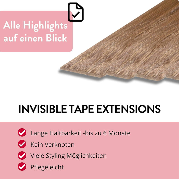 hair2heart Invisible Tape Extensions Echthaar Premium - 10 Tapes 40cm 8/01 hellblond natur-asch