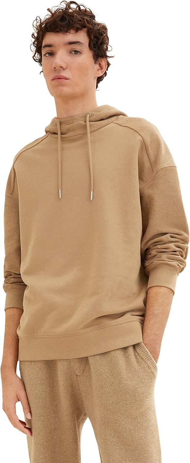 TOM TAILOR Denim Herren Hoodie mit Struktur L 12912 - Splashed Clay Beige, L 12912 - Splashed Clay B