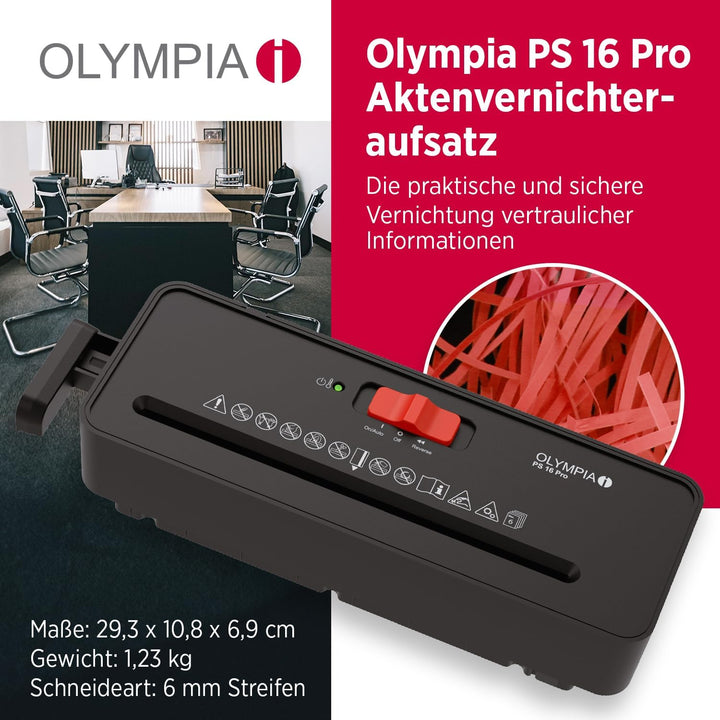 OLYMPIA PS 16 Pro Aktenvernichter Aufsatz schwarz | Kompakter Papierschredder für zu Hause | Schredd