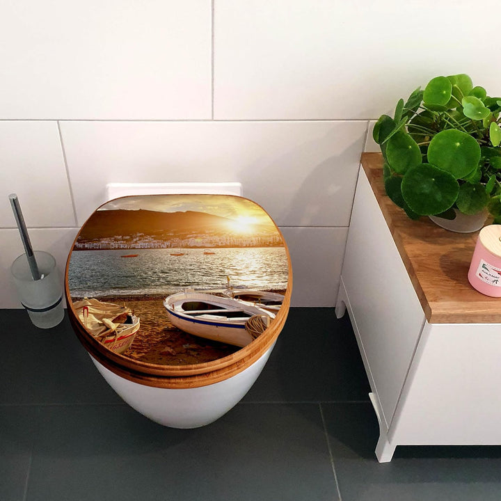 banjado Design WC Sitz Bambus Absenkautomatik 45,8x37,5cm - Toilettendeckel mit Absenkautomatik Holz